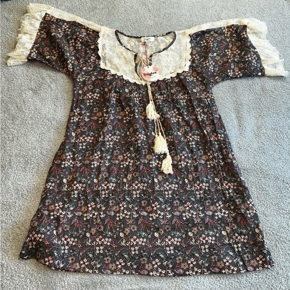 Hayden Dark Floral Dress with Cream Accents